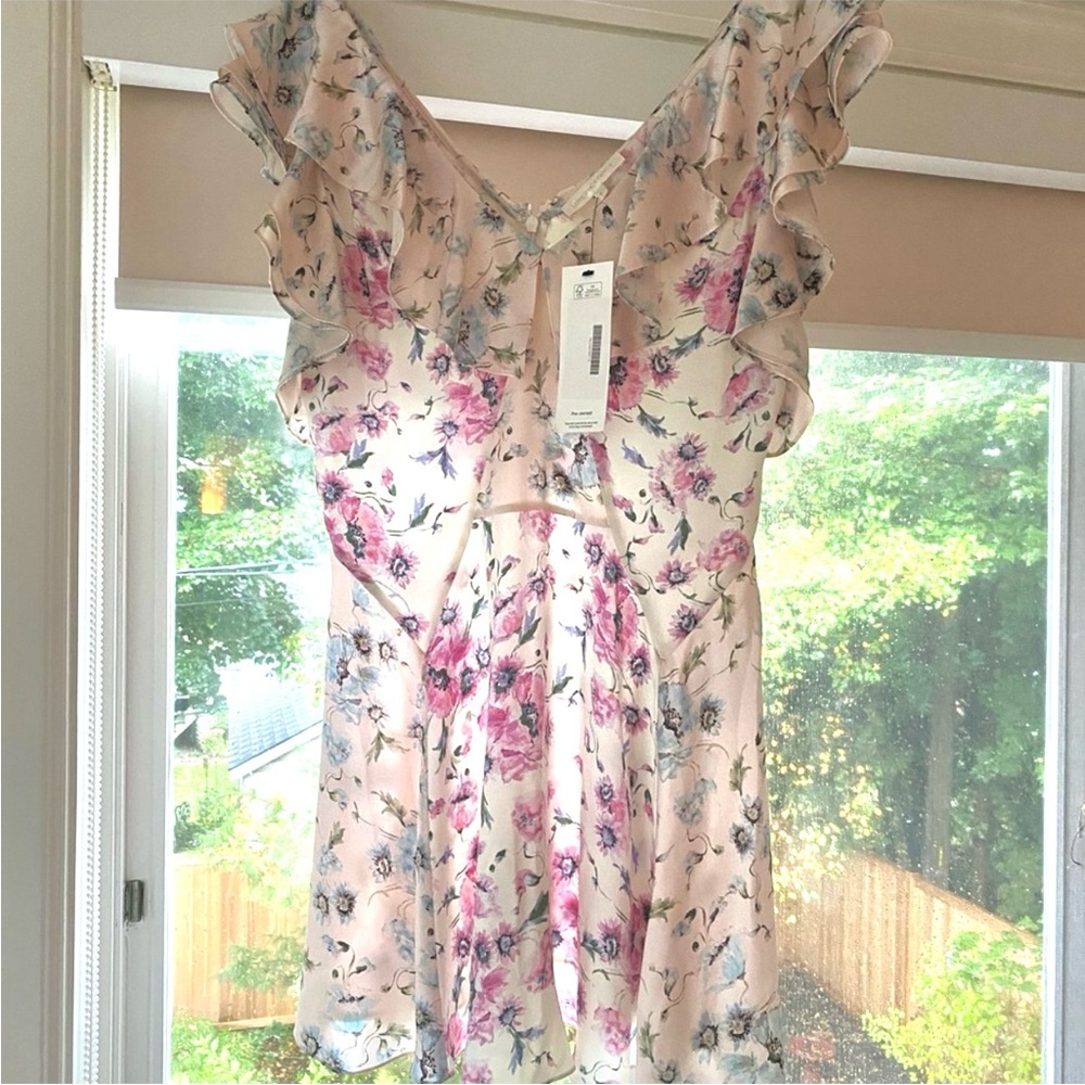 LOVE SHACK FANCY DRESS  100% SILK Pink Cream Floral Ruffle(offers welcome🎊🎉. 💛